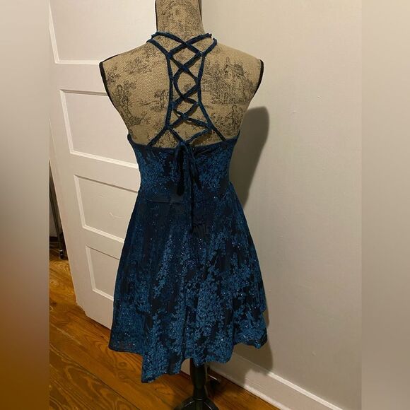 Jodi Kristopher Sparkly Navy Blue Fit and Flare Tulle Dress - Picture 3 of 12